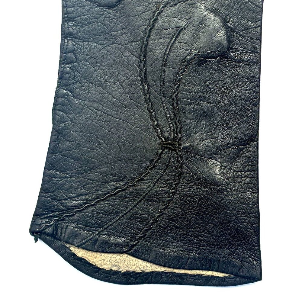 VTG Women’s Black Kid Leather Gloves with Stitching Detail, Wrist Length Size 7